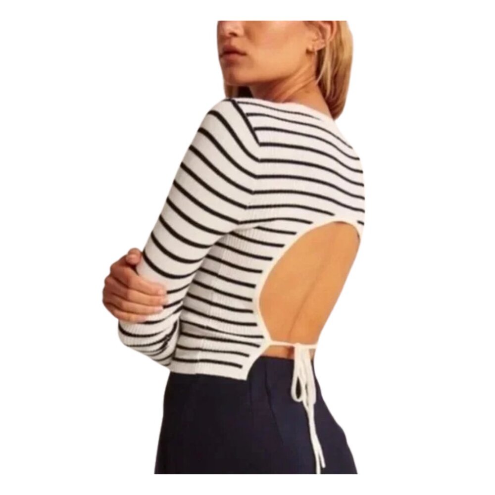 A&F stripped cropped sweater fitted open back with tie - Picture 5 of 5